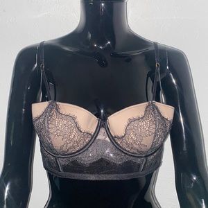 Victoria’s Secret Black Lace Nude Harness Bra Size 34C